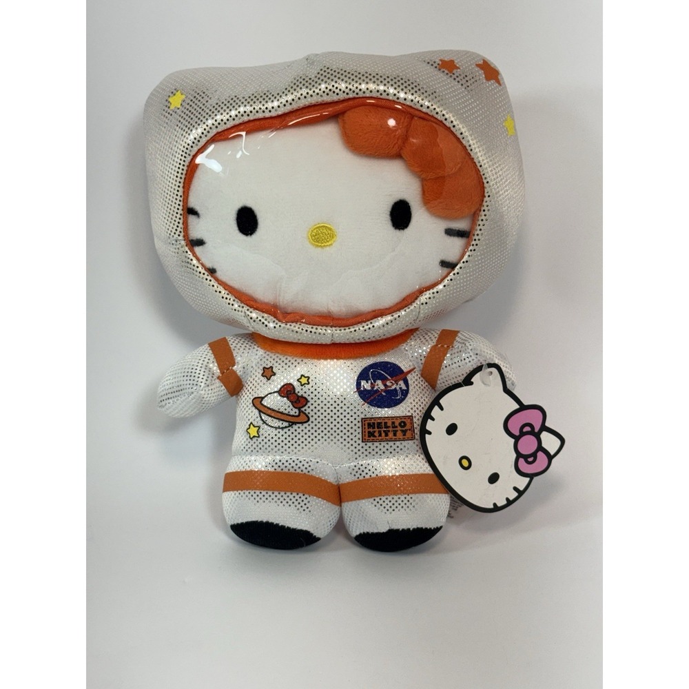 Sanrio Orange White Hello Kitty NASA Astronaut Plush 8" Tags Silver Suit Cat